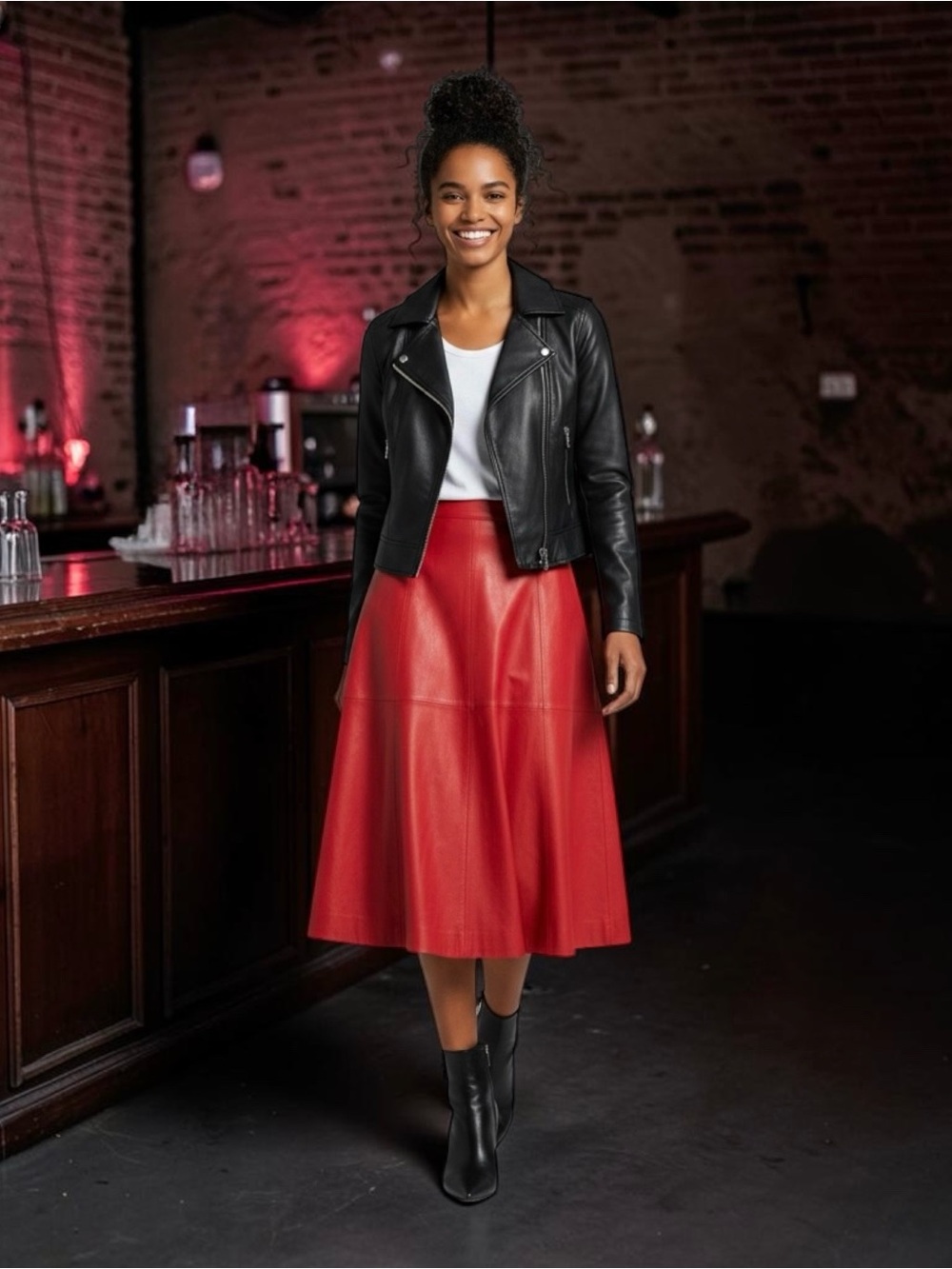 Red Hot Quality Leather Skirt, SZ 14 - Picture 6 of 6